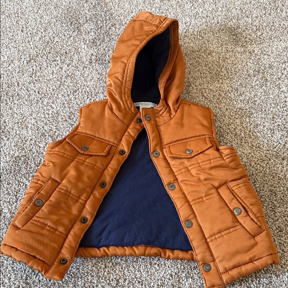 Janie and Jack Other - Janie and Jack Boys Hooded Puffer Vest Navy Lined Brown Size 18-24 MO